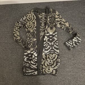 BKE BOUTIQUE WOMENS GRAY GREEN OPEN-FRONT LONG CARDIGAN Size Medium